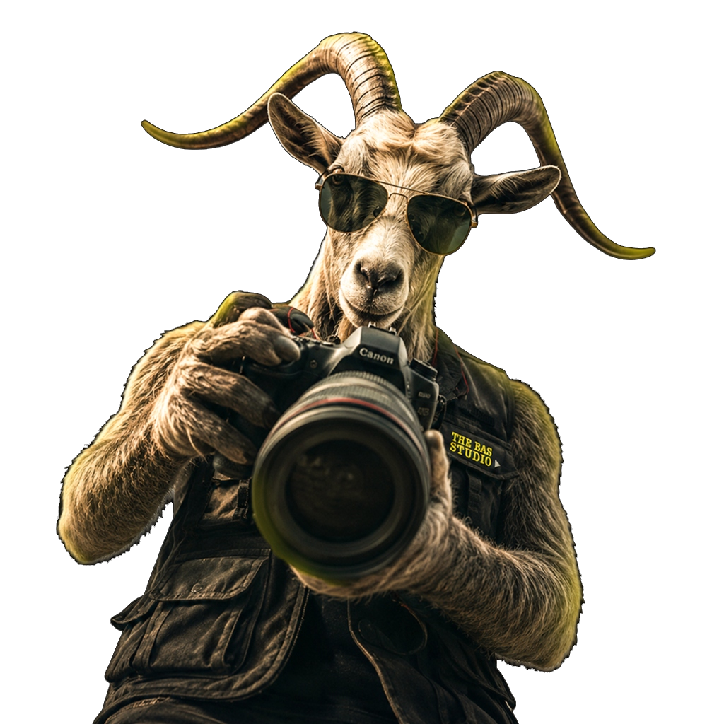 The BAS Studio Goat Mascot Photographer Figure